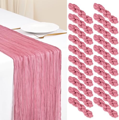 Showgeous 20 Pack Dusty Rose Cheesecloth Table Runner, 17 x 108 Inches by Showgeous