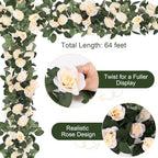Aneco 8 Pack 64 FT Cream Flower Garland Artificial Rose Vines Roses Fake Vine Flowers Plants Party Supplies for Holiday Wedding Garden Craft Art Decoration - Image 3