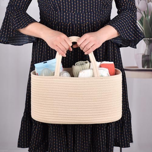 COMSE 2 Pack Baby Diaper Caddy Organizer, Diaper Basket, Baby Car Organizer, Diaper Change Organizer, Portable Tote Bag with Divider, Gift Baskets Empty, Cute Basket - Image 2