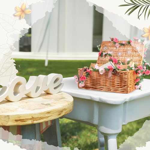 Geelin Wicker Wedding Card Basket with Lid Letter Flag Rustic,Pink - Image 6