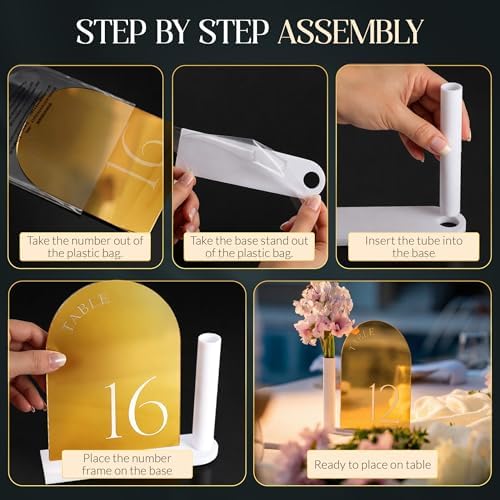 Wedding Table Numbers 1-20, Gold Mirror Acrylic Table Sign Holders & Stands - Image 5