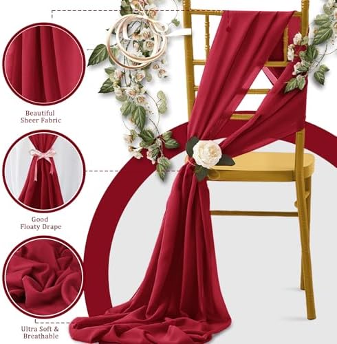 Horbaunal 12 Pack Burgundy Chiffon Table Runners 10FT, 29x120 Inches - Image 4