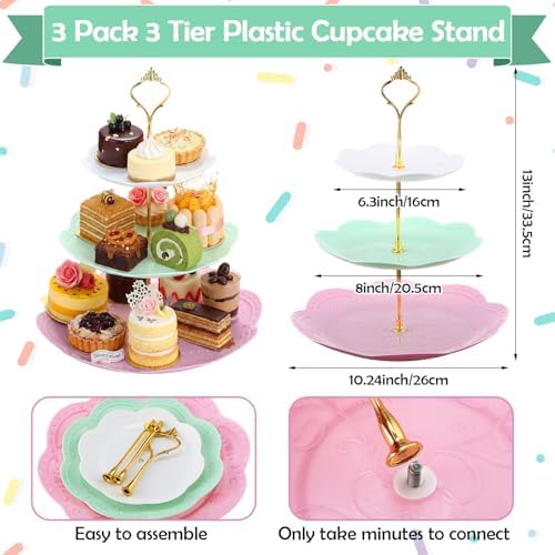 Layhit 83 Pcs Disposable Tea Party Set with 3 Tier Cake Stand Vintage Floral Paper Cups Plates Napkins Cutlery for Women Girls Birthday Baby Shower Bridal Shower Tea(Novel) - Image 3