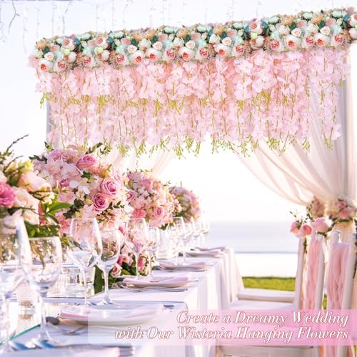 Waipfaru 40Pcs Light Pink Wisteria Hanging Flowers,Fake Hanging Flowers - Image 6