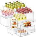 Leinuosen 7 Pcs Extra Large Buffet Risers Set 8" to 14" Acrylic Display Box Square Catering Dessert Table Riser Food Display Decorative Stand with Hollow Bottom for Catering Supplies(Clear) by Leinuosen