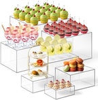 Leinuosen 7 Pcs Extra Large Buffet Risers Set 8" to 14" Acrylic Display Box Square Catering Dessert Table Riser Food Display Decorative Stand with Hollow Bottom for Catering Supplies(Clear) by Leinuosen