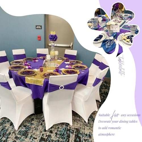 Showgeous 90 Inch Purple Round Tablecloths, Polyester Table Covers - Image 3
