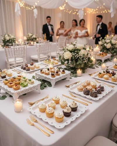 Plastic Serving Tray, 24 Pack Catering Trays Square Serving Platters Fast Food Trays, Reusable Plastic Tray For Party Anniversary Wedding Christmas Baby Shower (White) - Image 7
