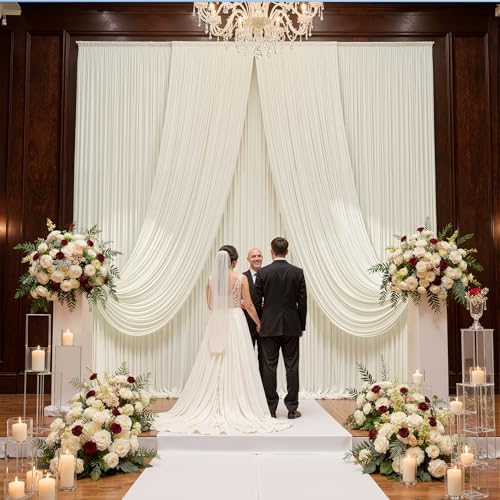 30ftx15ft Ivory Backdrop Curtains for Parties, 6 Panels 5x15FT Wrinkle Free Long Silky Polyester Ivory Photo Backdrop Drapes Back Drop Cloth for Wedding Birthday Photography Background Decor by CO-AVE