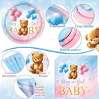 Funnymoom 452 Pcs Bear Themed Gender Reveal Party Decorations for 50, Boy or Girl Gender Reveal Paper Plates Napkins Cups Tablecloth Cutlery Straws for Pink Blue Baby Shower Party Supplies - Image 3