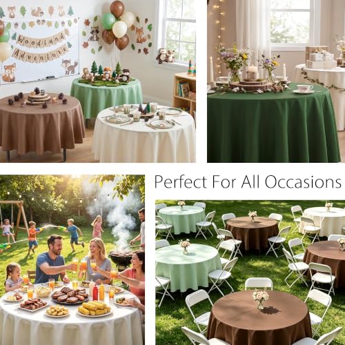 12 Pack Woodland Round Plastic Tablecloth, 84" Disposable Table Cover - Image 6