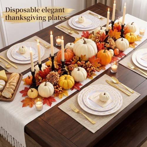 COLOSUS 175PCS Gold Dinnerware Sets, 25 Guests Leaf Stripe Plastic Plates. - Image 5
