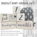 Pondering Pine Baby Milestone Blocks - Natural White Stain Pine Wood with Weeks Months Years Grade and Holidays, Newborn Weekly Monthly First Year Picture Props, 6 Block Milestones Age Set with Bag - Image 7