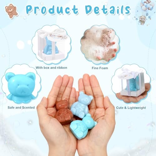 Geosar 36 Pack Bear Soap Shower Favors Thank You Tag Box,Dark Brown Blue - Image 3