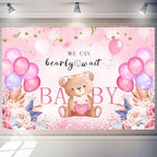 We Can Bearly Wait Backdrop 10 x 8 ft Pink Boho Baby Shower Background by Unknown
