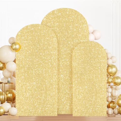 MODFUNS Gold Sequins Arch Cover Shimmer Arch Covers 6ft 6.6ft 7.2ft Spandex Arch Cover Double Used Wedding Arch Cover Set Vintage Shiny Arch Stand Cover for Wedding Ceremony Party Decoration - Image 2