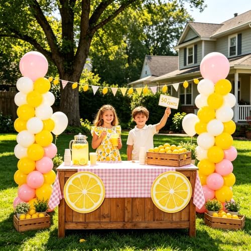 2‑Set Macaron Pink Lemon Yellow White Balloon Column Kit for Birthday - Image 3