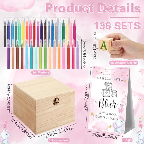 Marsui 136 Pcs Baby Shower Blocks to Decorate Game Kit, Pink Elephant - Image 2