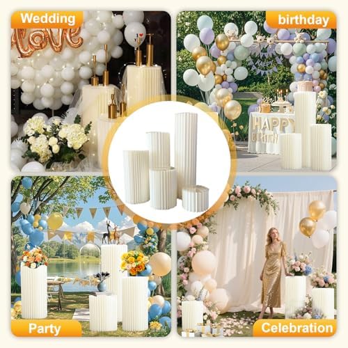 Cylinder Stands for Party 5Pcs Round Pedestal Stand Foldable Cardboard Columns Cylinder Tables for Parties Baby Shower Birthday Wedding Pillars Display Decoration (White,5PCS) - Image 6