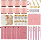 Baby Shower Prizes for Game Winners Baby Shower Games Prizes Ceramic Mugs with Metal Spoons Woven Coasters Notebooks Scented Candles Gift Bags Wedding Bridal Shower Favors for Guests (8, Pink) by WishFond