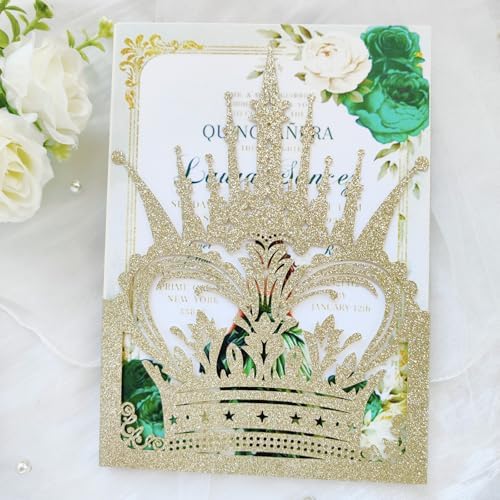 20 sets Laser Cut Crown wedding invitation pockets,Quinceañera Invitations, Sweet 16 Invitations,1 birthday invitations,and etc. by JOACHUUY