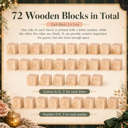 Junkin 138 Pcs Tartan Plaids Bear Baby Shower Decoration Blocks to Decorate Game Kit 72 Wooden Blocks 1 Game Sign 40 Paint Templates 1 Suitcase Storage Box 24 Markers for Baby Shower Activity Party - Image 5