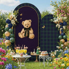 Moukeren Tartan Plaid Teddy Bear Arch Backdrop Cover 6ft and 7.2ft - Image 4