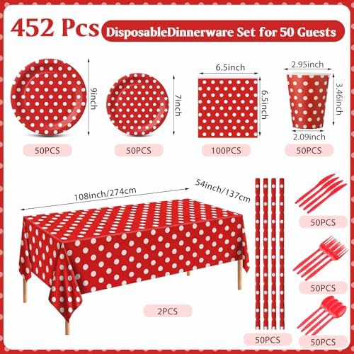 Funnymoom 452 Pcs Red Polka Dot Baby Shower Party Supplies for 50 Guests - Image 3