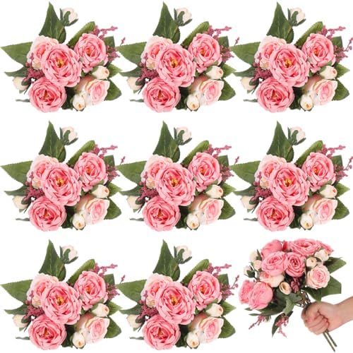 8 Bundles Artificial Peony Centerpiece Flowers,Pink Color by Yuxung