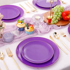 PULOTE 100PCS Purple Plastic Plates - Purple and Gold Disposable Include 50 Each (10.25 Inch Dinner & 7.5 Inch Dessert) Plates, Ideal for Party - Image 6