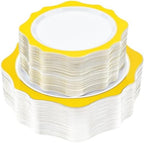 realluck 100Pcs White & Yellow Plastic Plates for 50 Guests by Realluck