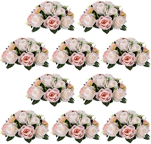 NUPTIO Flower Balls for Wedding Centrepieces - 10 Pcs 9.5in Diameter Artificial Flower Ball Arrangement Bouquet Peachy Pink & Creamy White Fake Rose Flowers Party Centerpieces for Weddings Tables by Nuptio