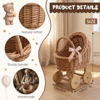4-Piece Set Wicker Stroller for Baby Shower, Vintage Baby Carriage Planter for Floral Arrangements, Wicker Baby Carriage Decor Centerpieces for Tables, Rustic Rattan Baby Carriage Basket - Image 3