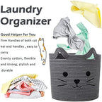 VK VK·LIVING Large Basket for Organizing Cute Animal Storage Baskets Cat Toy Storage Woven Cotton Rope Hamper Organizer for Laundry, Towels, Blanket, Toys, Clothes, Gifts, Pet Bed 15''x14'' - Image 5