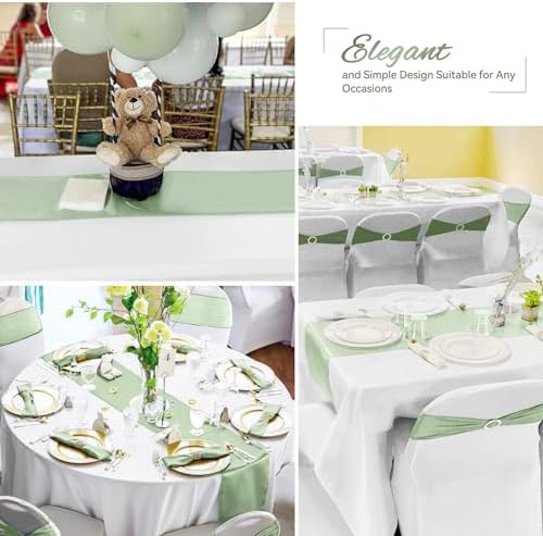 24 Pack Sage Green Satin Table Runners, 12 x 108 Inch Long Table Runners for Rectangle Round Tables,Smooth Satin Table Runner for Wedding,Birthday Party Banquets Graduation Engagements Decoration - Image 5