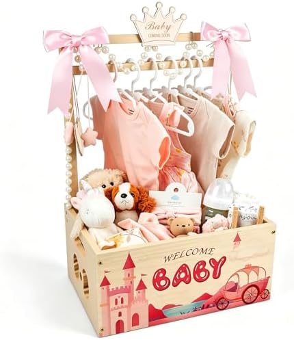 Wooden Baby Shower Crate Closet, Baby Shower Gift Basket for Newborn Gifts by LKEUYUI