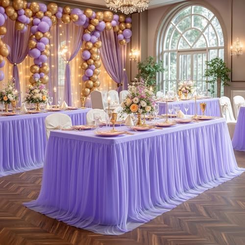 2 Pack Lavender Tablecloth for 6 Foot Rectangle Tables Tulle Table Skirt - Image 6