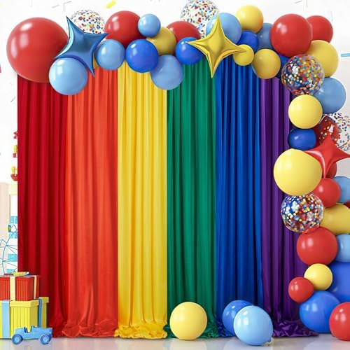 Birthday Backdrop Curtain 15ftx10ft - Rainbow Wrinkle Free Satin Drapes by SoarDream