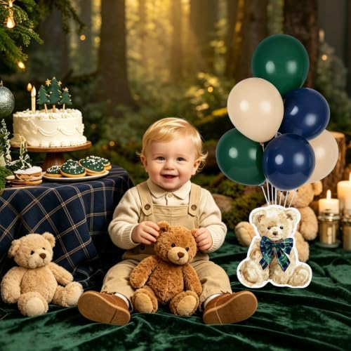 Whaline 12 Sets Bear Balloon Stand Kit for Table Centerpiece Baby Shower Party Decoration 90Pcs Green Blue Beige Latex Balloon Stick Holder with Base for Birthday Gender Reveal - Image 6