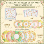 Yungyan 193 Pcs 48 Set Floral Tea Party Supplies, Tea Party Plates and Napkins Set with Tablecloth, Disposable Handle Teacups and Saucers for Birthday Wedding Bridal Shower Decorations(Classic Style) - Image 2