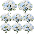 Geosar 8 Bundles Artificial Peonies Flowers,Blue, White by Geosar