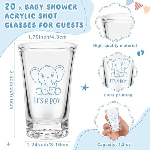 Vesici 20 Set Elephant Boy Baby Shower Favors for Guests Acrylic Shot Glasses Gold Bottle Opener Keychains Thank You Tags and Bags for Baby Shower Party Gender Reveal Party Guests Return Gift - Image 2