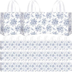 Abbylike 30 Pcs Blue Floral Gift Bags Reusable Large Tote with Handle by Abbylike