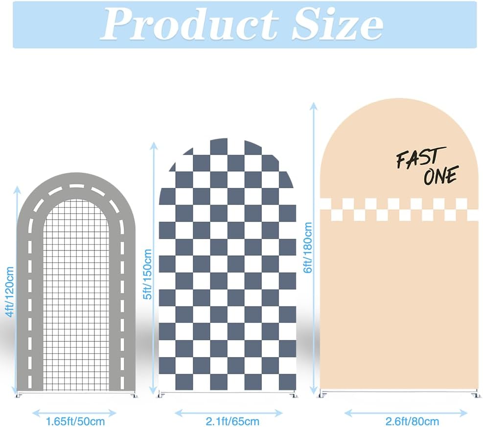Set of 3 Racing Car Arch Backdrop Cover Track Checkered Spandex Stretchy Arch Cover for Boys Birthday Wedding Baby Shower Party Decoration (4ft,5ft,6ft,Fast ONE) - Image 3
