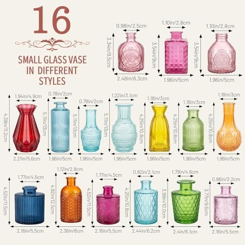 32 PCS Assorted Vintage Bud Vases, Colorful Glass Small Vases Bulk, for Centerpieces, Wedding Table Decor, Home Decorations & Gifts (Colorful rieires) - Image 2
