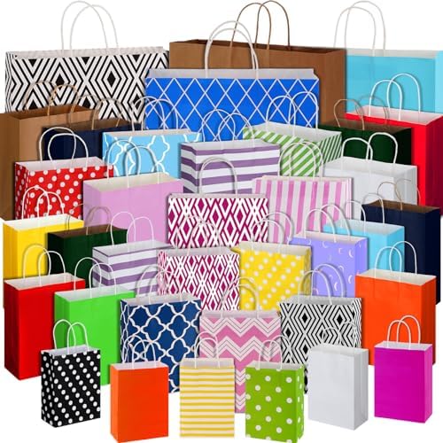 Kosiz 36 Pcs Assorted Sizes Gift Bags with Handles, Kraft Paper Bulk by Kosiz