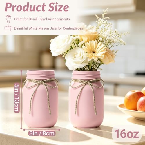 12 PCS 16oz Glass Mason Jars Flower Vases for Centerpieces, Pink - Image 2