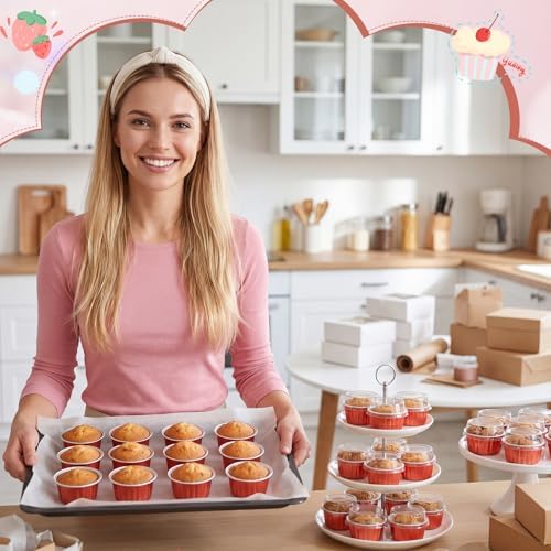 200 Pack Aluminum Cupcake Liners with Lids,Rose Silver,Plain - Image 5