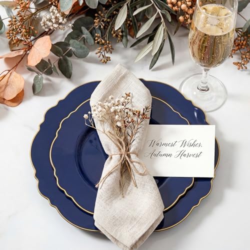 WDF 100pcs Blue Plastic Plates - Baroque Blue&Gold Disposable Plates for Parties/Wedding-50Plastic Dinner Plates 10.25in, 50Salad Plates 7.5in for Party/Birthday/Wedding/Independence Day/Father's Day - Image 4