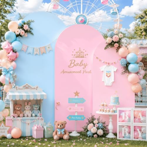 Set of 3 Arch Backdrop Covers Stretchy Spandex Pink Blue for Gender Reveal - Image 3